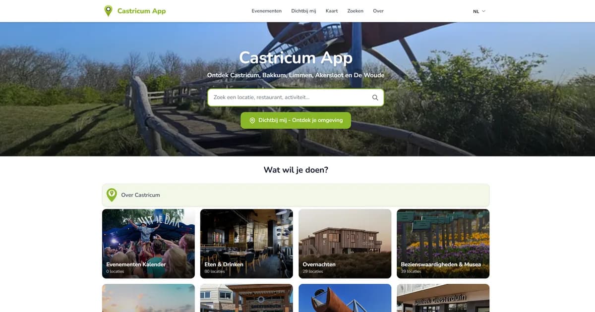 Screenshot of the Castricum App on castricumapp.nl, Progressive Web App for tourist and local information in Castricum